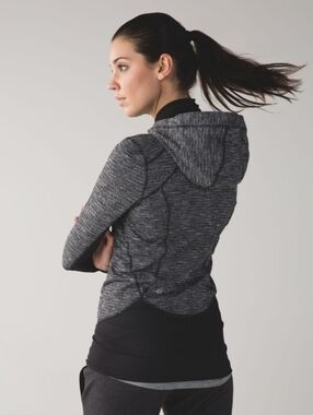 Lululemon Daily Practice Jacket. Coco Pique Black White. Hood. Grey, Black. 4 US